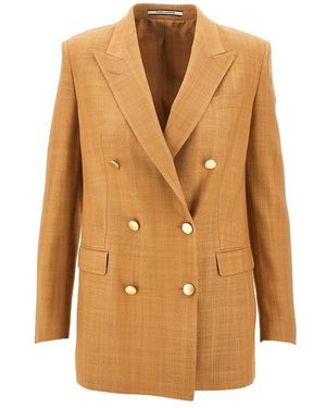 Tagliatore 'Jasmine' Double-Breasted Linen Jacket in Brown