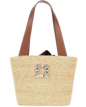 Roger Vivier Raffia Small Viv' Skate Bag - Metallic