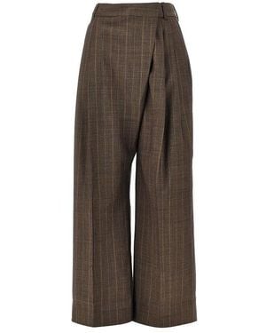 Ganni Wool Trousers With Pinstriped Motif - Brown