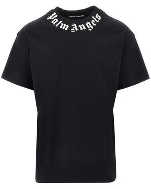 Palm Angels Neck Logo Print T-Shirt - Black