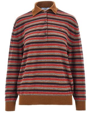 Prada Striped Cashmere Polo Shirt - Red