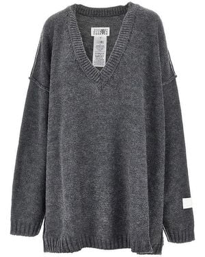 MM6 by Maison Margiela Inside-Out Knit Oversized Jumper - Grey
