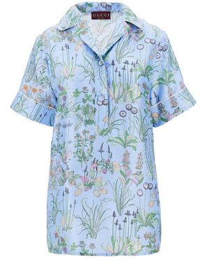 Gucci Floral Print Silk Twill Shirt - Blue