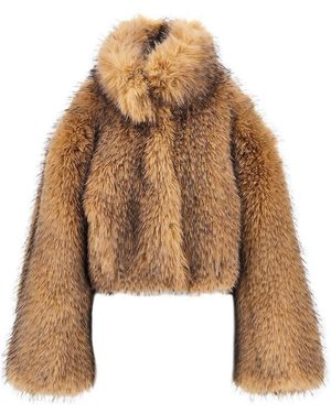 ROTATE BIRGER CHRISTENSEN Faux Fur Cropped Jacket - Brown