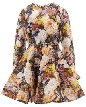 Zimmermann 'Alchemy' Floral Organdy Mini Dress - Brown