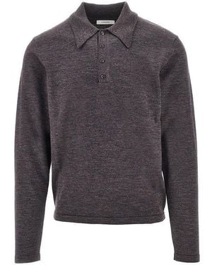 Lemaire Mouliné Knitted Polo Shirt - Grey