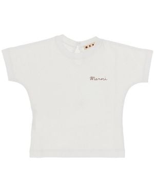 Marni Chest Logo Print T-Shirt Kids - White