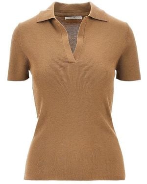 Max Mara Ribbed Wool Polo Shirt - Brown