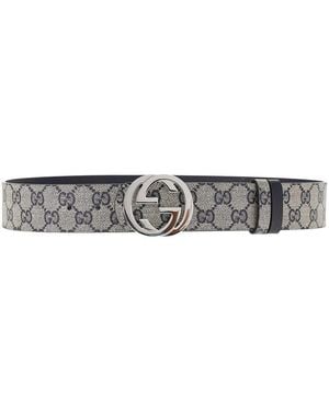 Gucci Gg Fabric And Leather Reversible Belt - Metallic
