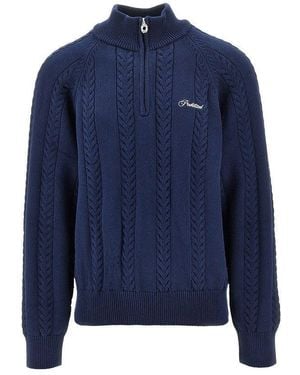 Prohibited Pullover A Trecce Cn Mezza Zip - Blu
