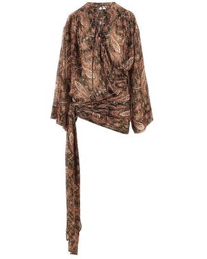 ANDAMANE Paisley Georgette 'Indira' Mini Dress - Brown
