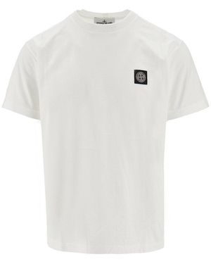 Stone Island T-Shirt Con Patch Rosa Dei Venti Uomo - Bianco