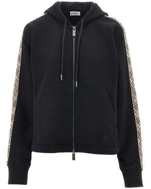 Burberry Full-Zip Hoodie With Check Trimmings - Black