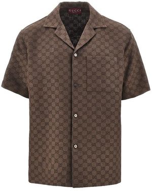 Gucci Gg Linen-Blend Bowling Shirt - Brown