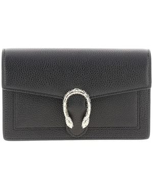 Gucci Leather 'Dionysus' Clutch With Chain - Black
