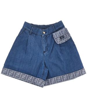Fendi Denim Shorts With Baguette Pouch Kids 12 - Blue