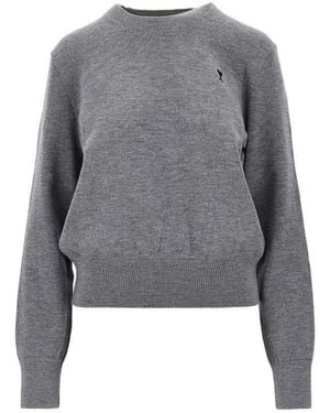 Ami Paris Ami Ami De Coeur Embroidery Crewneck Sweater - Gray