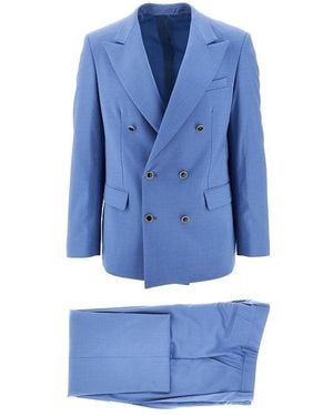 MARSĒM Wool-Blend Double-Breasted Suit - Blue