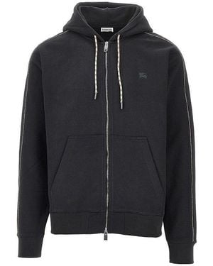 Burberry Full-Zip Hoodie With Check Piping - Black