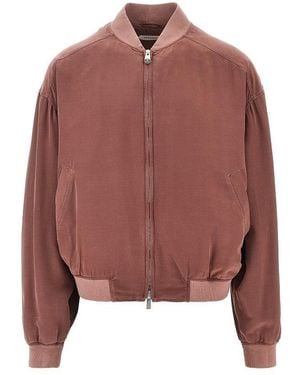 Versace Washed Silk Bomber Jacket - Brown