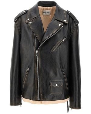 Miu Miu Nappa Leather Oversized Jacket - Black