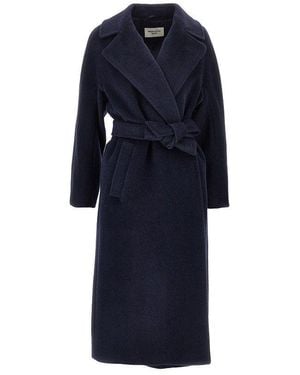 Weekend by Maxmara Wool-Blend Robe Coat With Belt - Blue