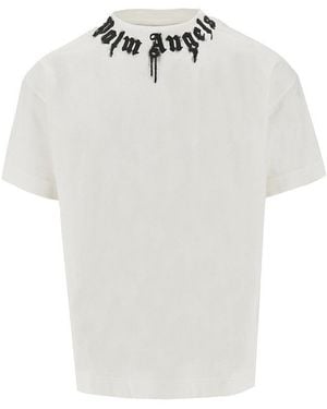 Palm Angels T-Shirt Con Stampa Logo Spray Uomo - Bianco