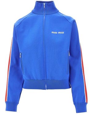 Miu Miu Technical Knit Full-Zip Sweatshirt - Blue