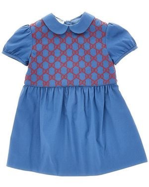 Gucci Gg Embroidery Poplin Mini Dress Kids - Blue