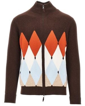 Ballantyne Diamond-Shaped Cashmere Cardigan - Brown