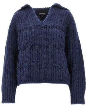 Emporio Armani Mohair Wool-Blend Knitted Jumper - Blue