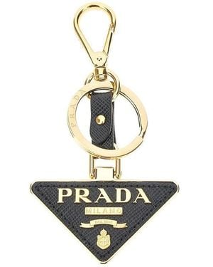 Prada Saffiano Leather Logo Key-Ring - Metallic