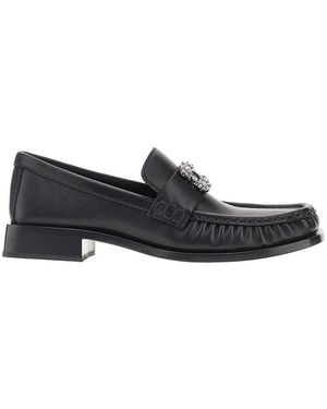 Roger Vivier Crystal Buckle Leather Loafers - Black