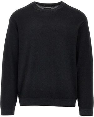 Emporio Armani Garment Dyed Wool Crewneck Jumper - Black