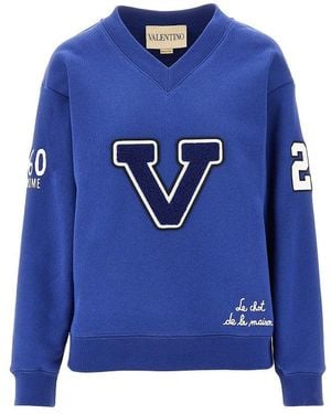 Valentino Felpa Con Scollo A V 'Le Chat De La Maison' Donna - Blu