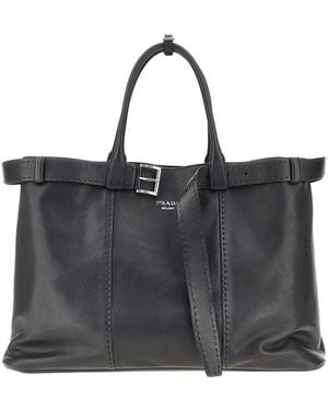 Prada Buckle' Antique Nappa Leather Bag - Black