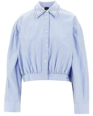 Pinko Striped Cropped Shirt With Studded Collar - Blue