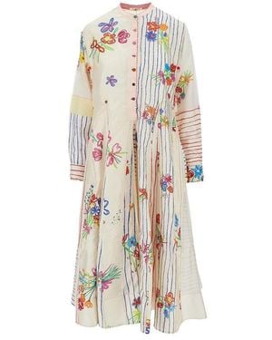 Péro Printed Cotton And Silk Midi Dress - Natural
