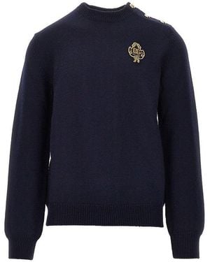 Dolce & Gabbana Wool Jumper With Embroidered Patch - Blue