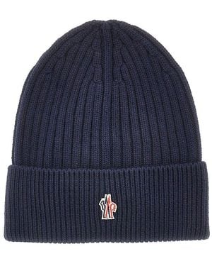Moncler Wool Beanie Hat With Logo Patch - Blue