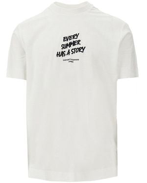 Emporio Armani 'Summer Mood' Embroidery T-Shirt - White