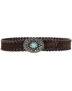GIANNIFRANCO BELTS Suede Leather Belt With Topstitchings - Brown
