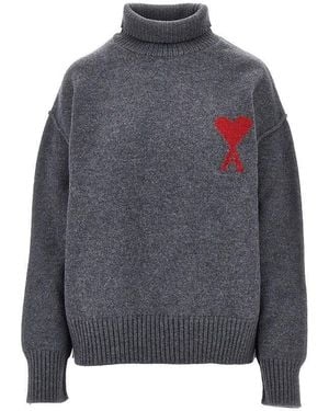 Ami Paris Ami 'Ami De Coeur' Turtleneck Sweater - Gray