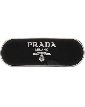 Prada Enameled Hair Clip With Logo - Black