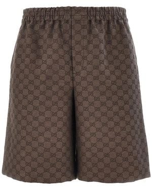 Gucci Gg Supreme Linen-Blend Shorts - Brown
