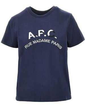 A.P.C. Vintage Effect Logo Embroidery T-Shirt - Blue