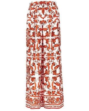 Dolce & Gabbana Silk Pants With Maiolica Print - Red