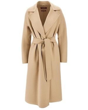 Max Mara Midi Cloth Coat With Belt - Natural