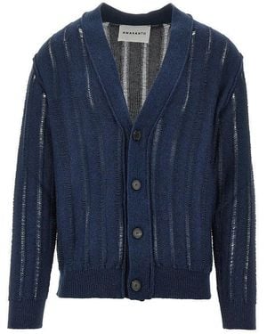 Amaranto Open-Knit Striped Cotton Cardigan - Blue