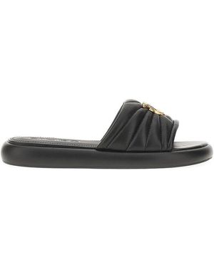 Pinko 'Love Birds' Nappa Leather Slides - Black
